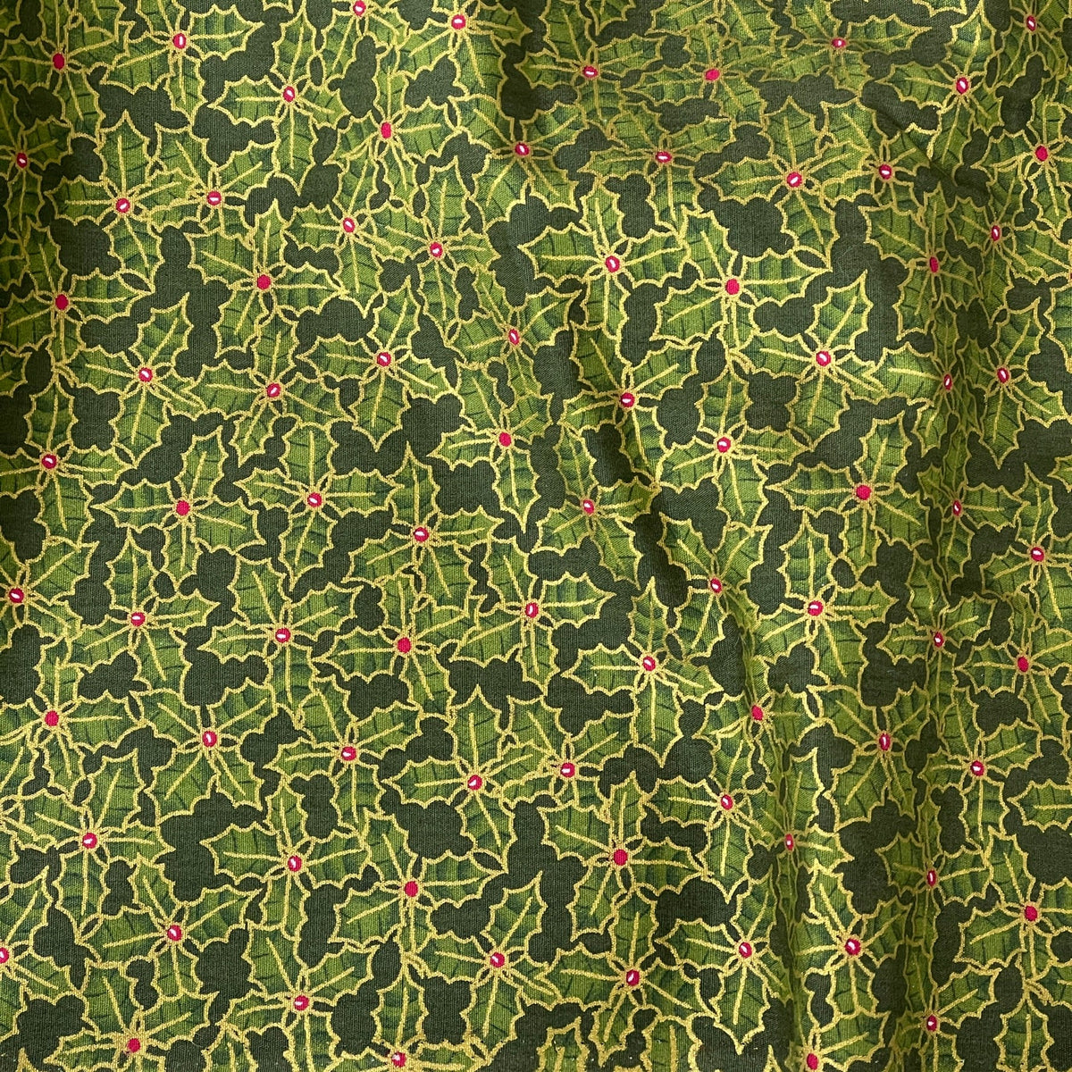 Christmas Hollies Berries Cotton Poplin Rose & Hubble Fabric, Bottle Green - Bull Ring Fabrics