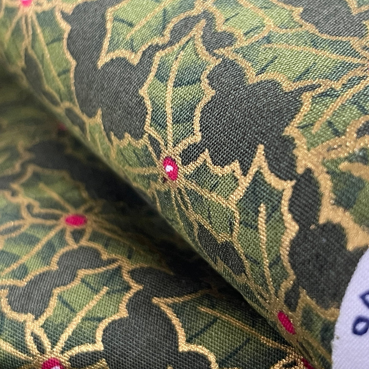 Christmas Hollies Berries Cotton Poplin Rose & Hubble Fabric, Bottle Green - Bull Ring Fabrics