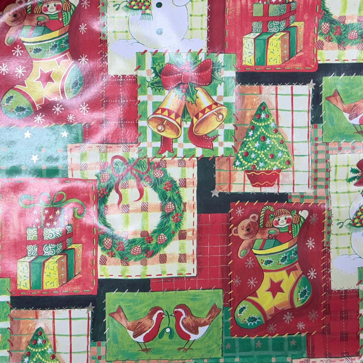 Christmas Oilcloth PVC Multi Patchwork Xmas Tablecloth Fabric - Bull Ring Fabrics