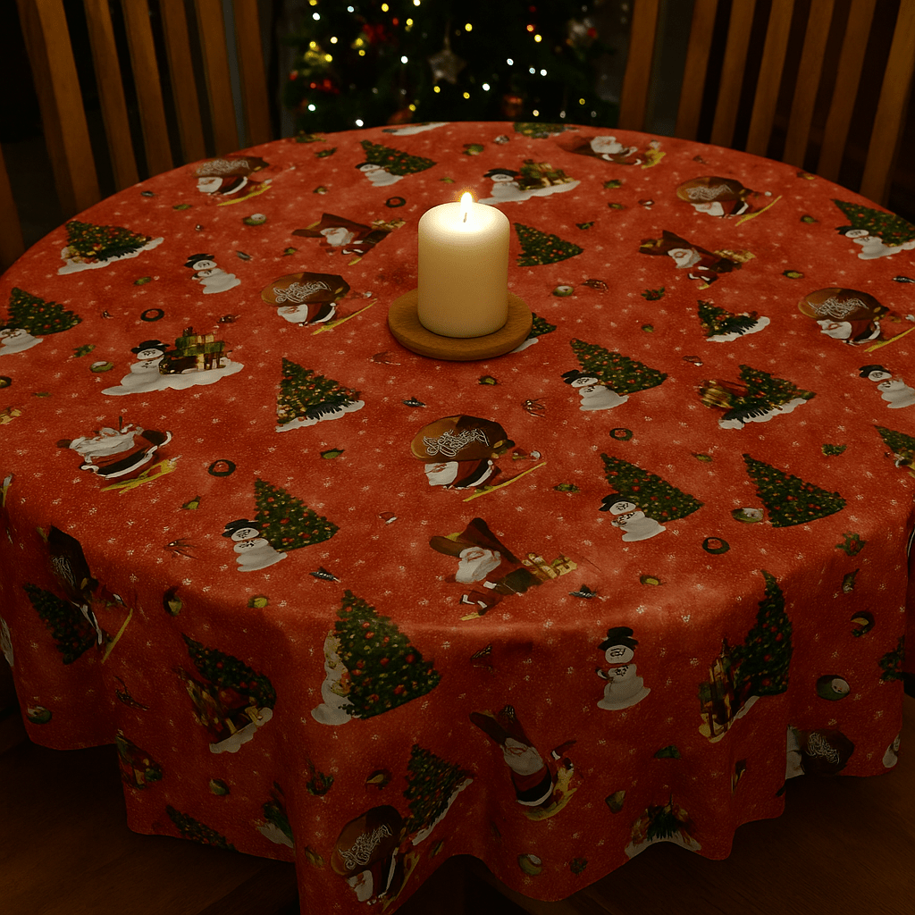 Christmas Oilcloth PVC Santa Xmas Tablecloth Fabric 54", Red - Bull Ring Fabrics