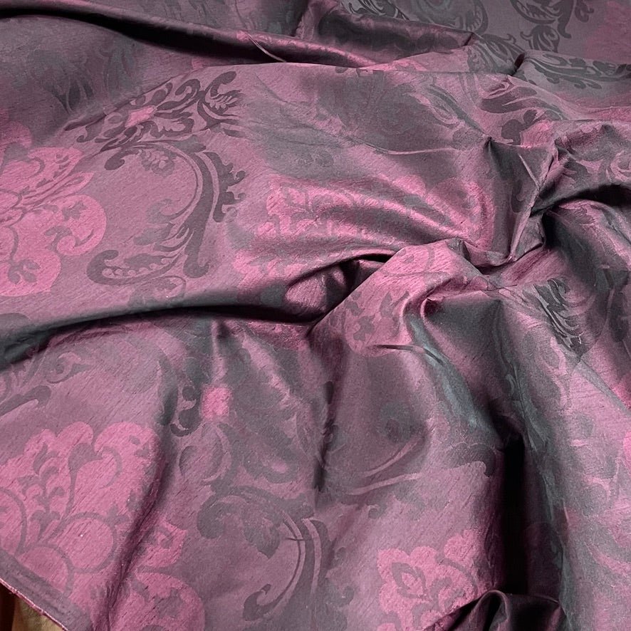 Damask Faux Silk Slub Upholstery Curtain Brocade Fabric, Purple - Bull Ring Fabrics