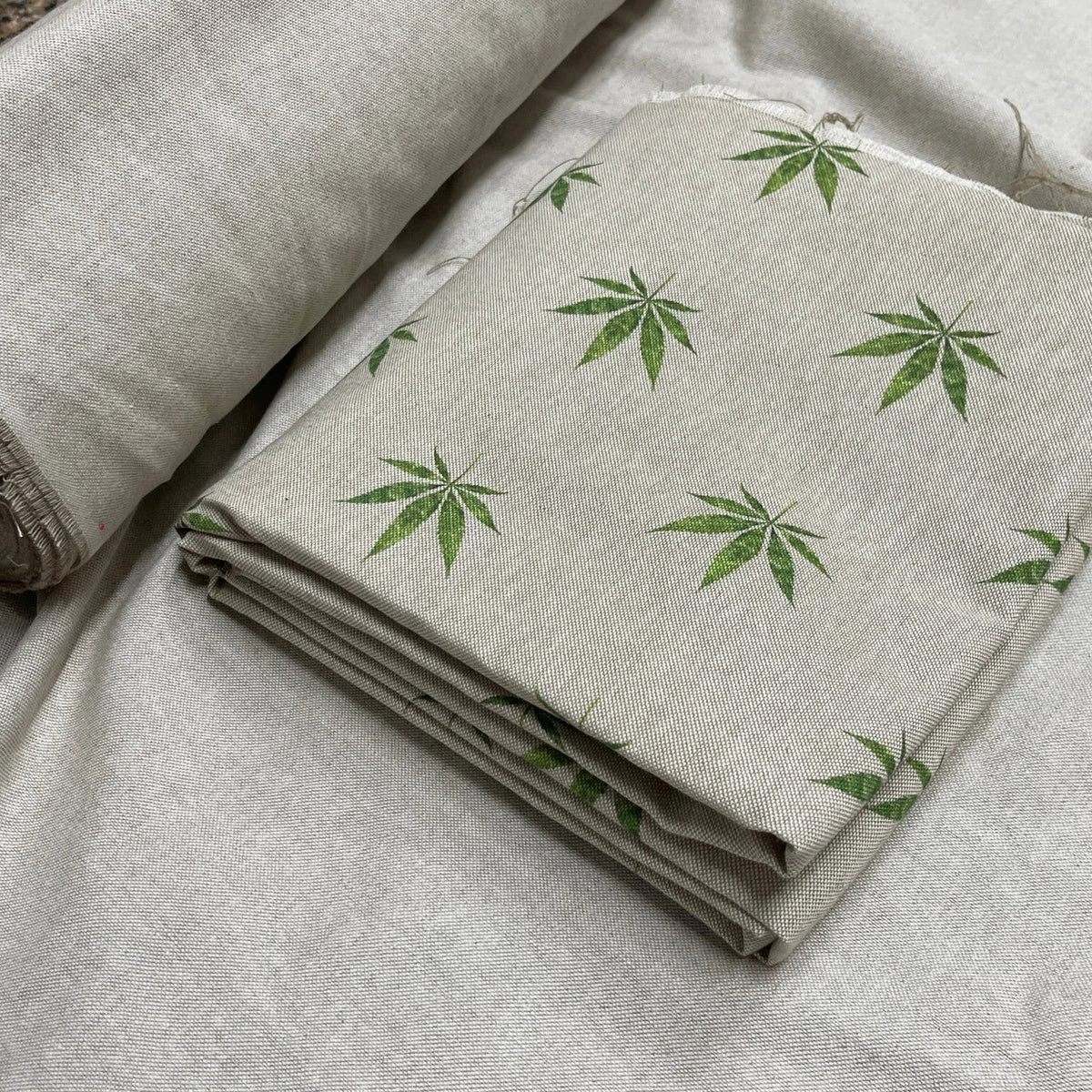 Digital Printed Cotton Linen Fabric, Hemp Leaf - Bull Ring Fabrics