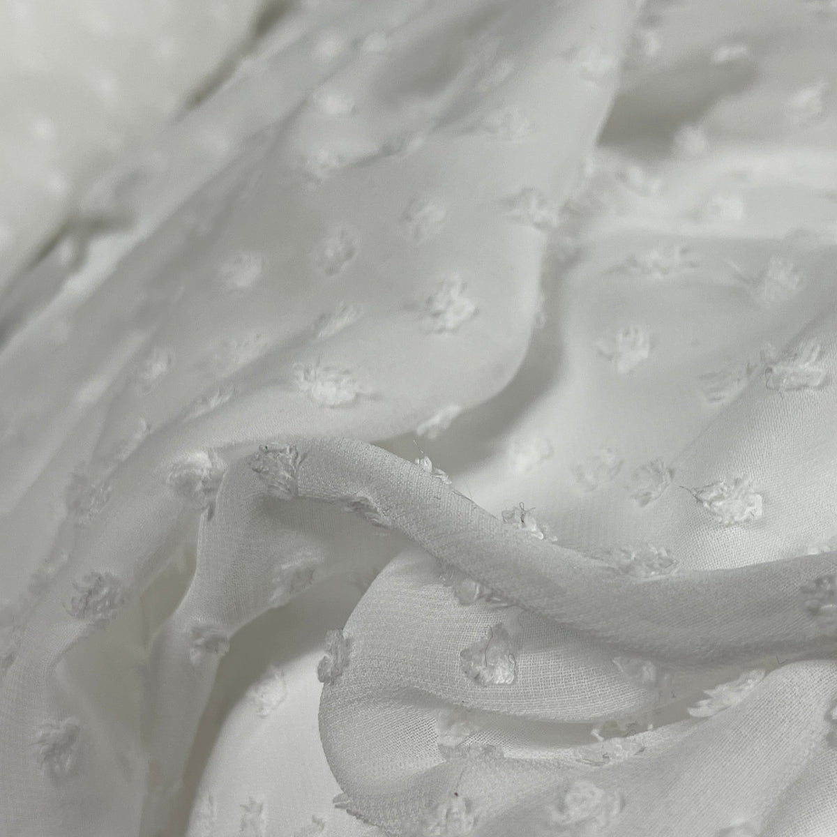 Dobby Spots Chiffon Dress Fabric 150cm, Ivory/Cream - Bull Ring Fabrics