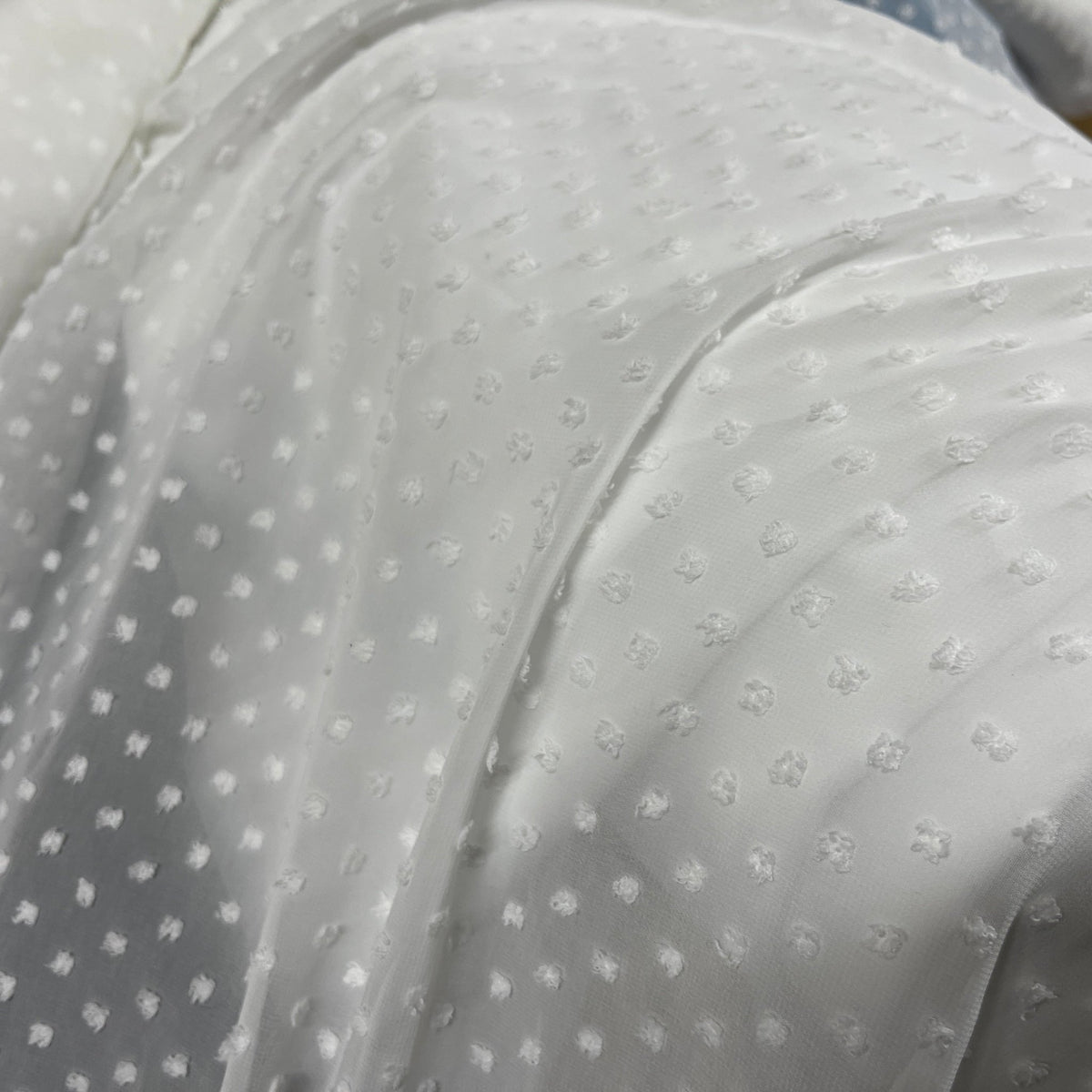 Dobby Spots Chiffon Dress Fabric 150cm, Ivory/Cream - Bull Ring Fabrics