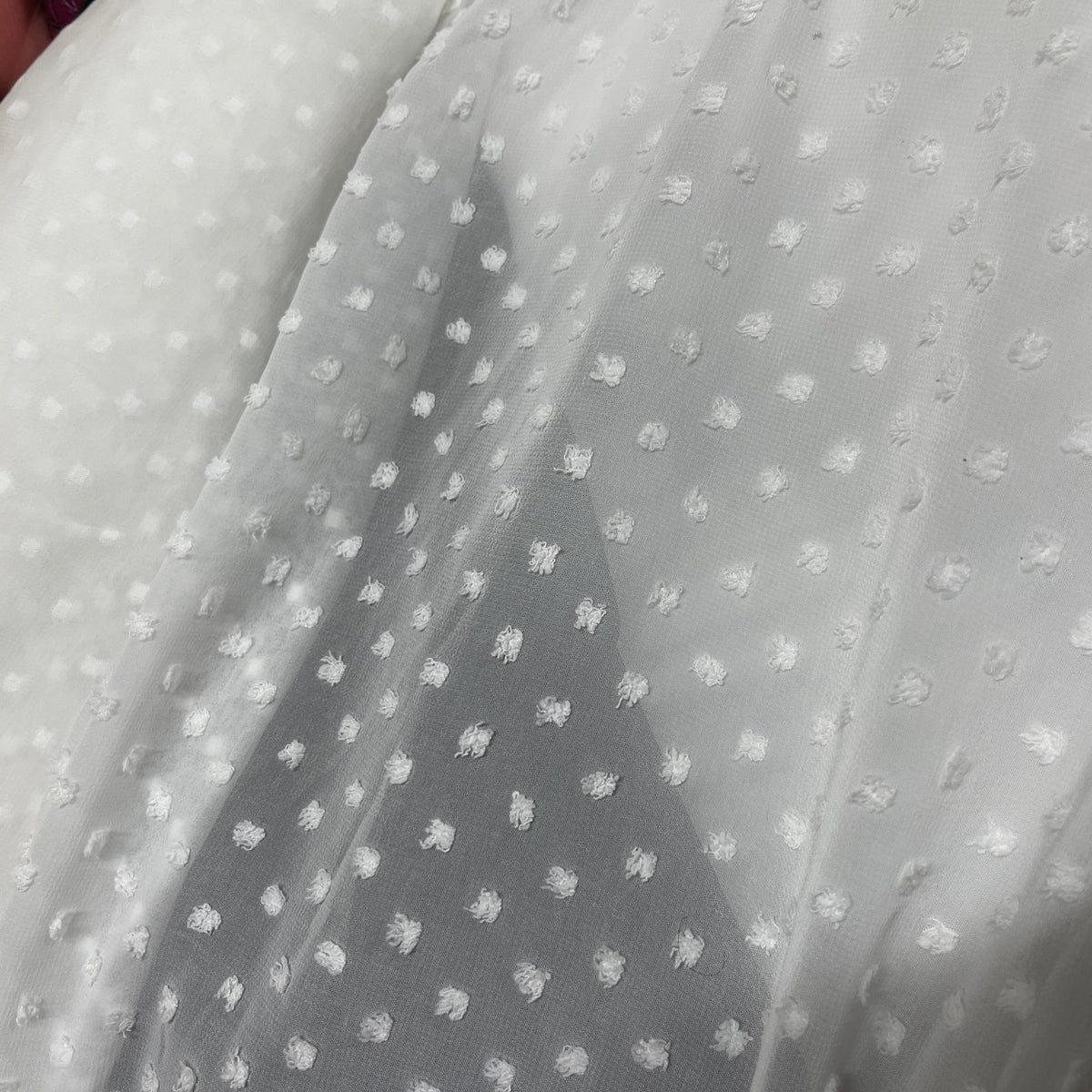 Dobby Spots Chiffon Dress Fabric 150cm, Ivory/Cream - Bull Ring Fabrics