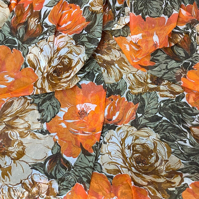 Floral Chiffon Fabric Orange Floral Flowers Print Dress Scarf Hijab - Bull Ring Fabrics