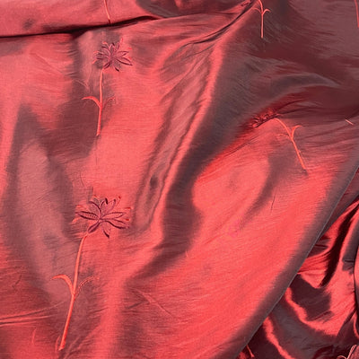 Floral Flower Taffeta Embroidery Fabric, Wine Shot Black - Bull Ring Fabrics