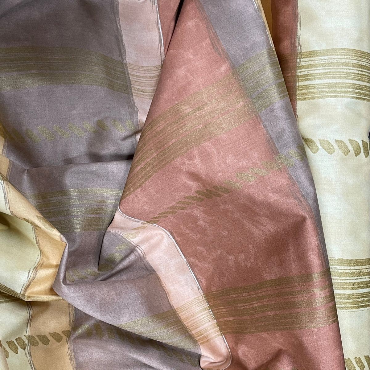 Gabachino Vintage Cotton Print Abstract Fabric 140cm, Gold/Brown - Bull Ring Fabrics