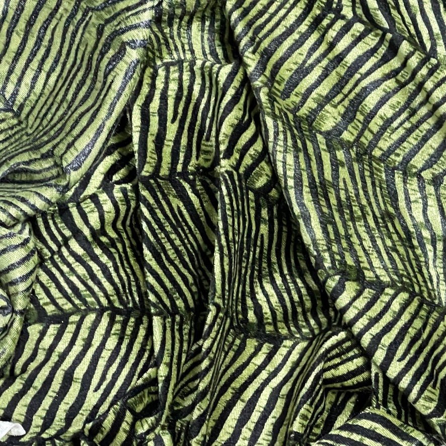 Green Black Zebra Print Velvet Dress Elastic Waist Textured Animal Print - Bull Ring Fabrics
