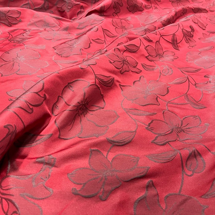 Grey Floral Upholstery Curtain Brocade Fabric 140cm, Red - Bull Ring Fabrics