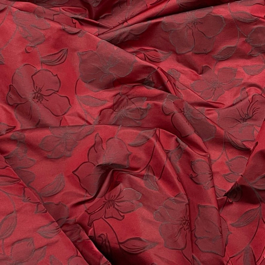 Grey Floral Upholstery Curtain Brocade Fabric 140cm, Red - Bull Ring Fabrics