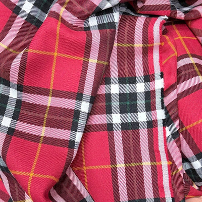Large Red Royal Stewart Tartan Check Polyviscose Fabric 150cm - Bull Ring Fabrics