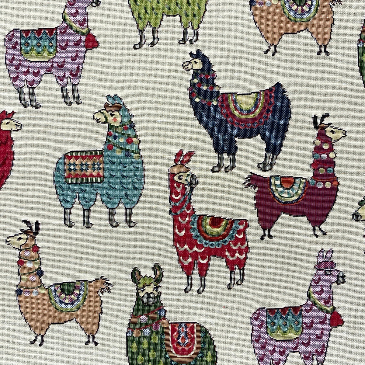 Llamas Animals Tapestry Upholstery Fabric 140cm, Cream - Bull Ring Fabrics
