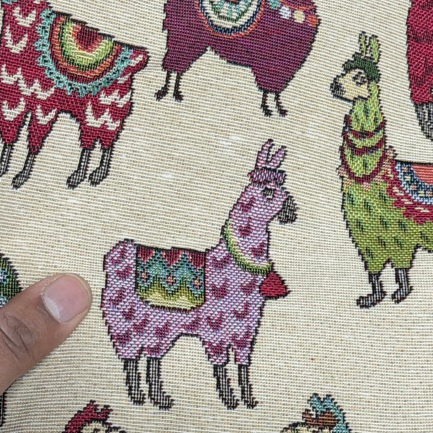 Llamas Animals Tapestry Upholstery Fabric 140cm, Cream - Bull Ring Fabrics