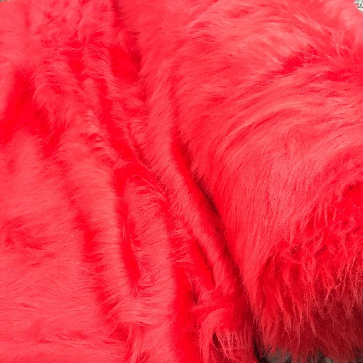 Long Pile Faux Fur Fabric 150cm Wide - Red - Bull Ring Fabrics