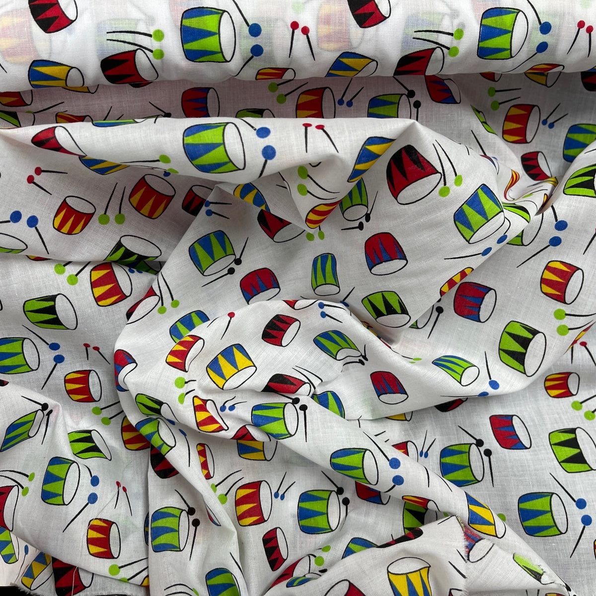 Musical Drums Printed Polycotton Fabric 112cm - Bull Ring Fabrics