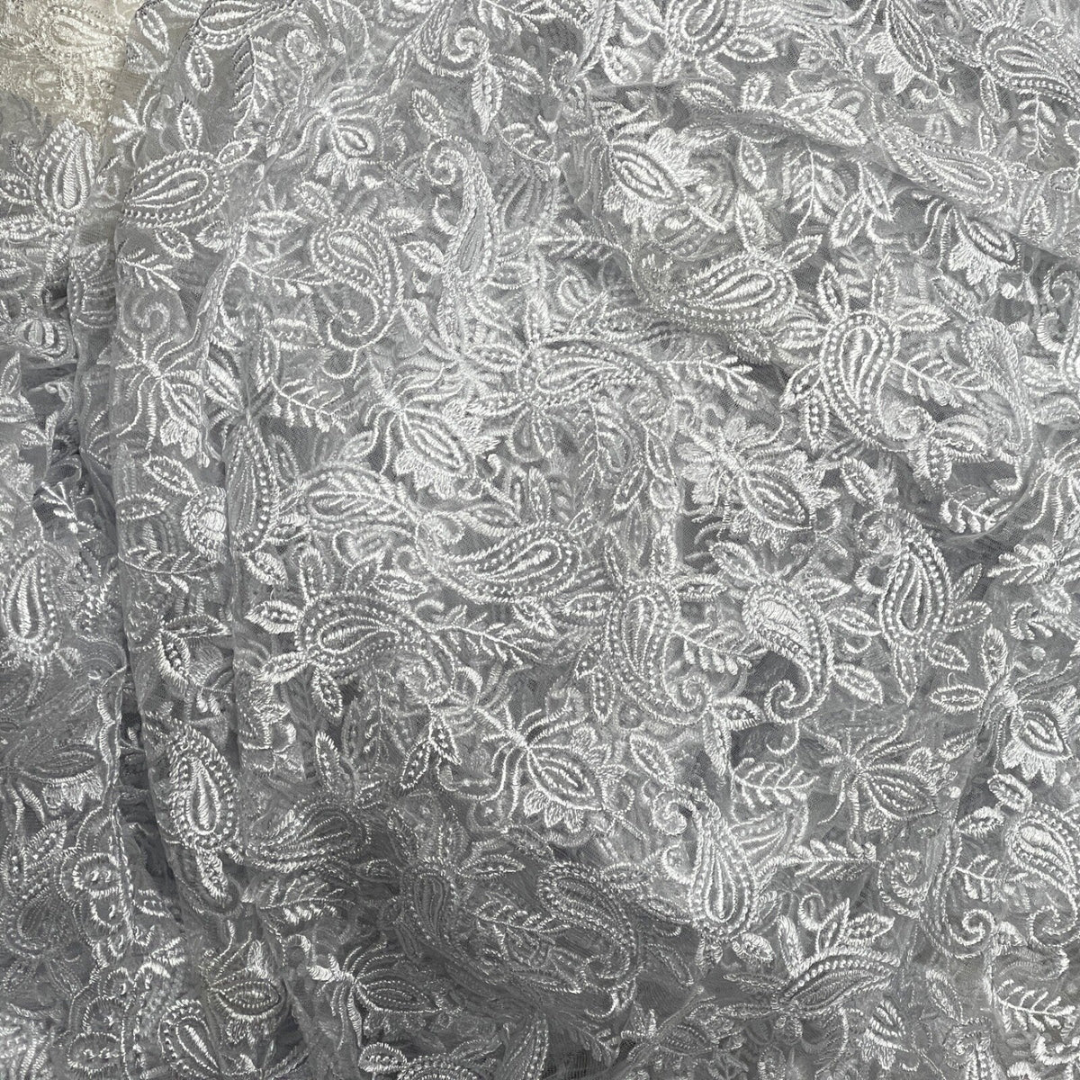 PAISLEY Embroidery Net LACE Fabric Lingerie Party Dress Bridal Wedding 54” WHITE - Bull Ring Fabrics