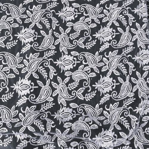 PAISLEY Embroidery Net LACE Fabric Lingerie Party Dress Bridal Wedding 54” WHITE - Bull Ring Fabrics