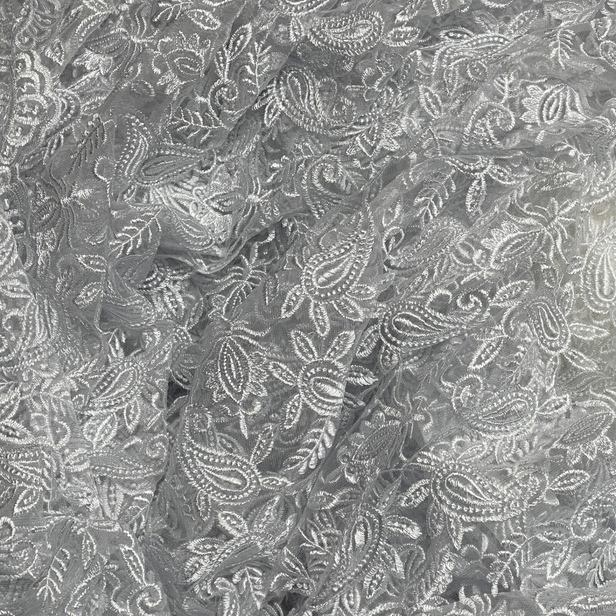 PAISLEY Embroidery Net LACE Fabric Lingerie Party Dress Bridal Wedding 54” WHITE - Bull Ring Fabrics