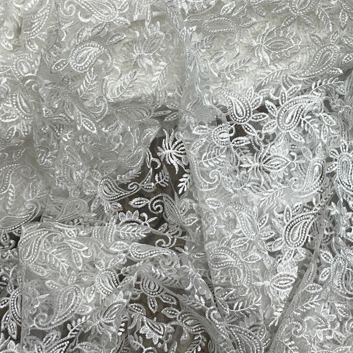PAISLEY Net Lace Fabric Dress Bridal Wedding Lace Bespoke Pattern 54” CREAM - Bull Ring Fabrics