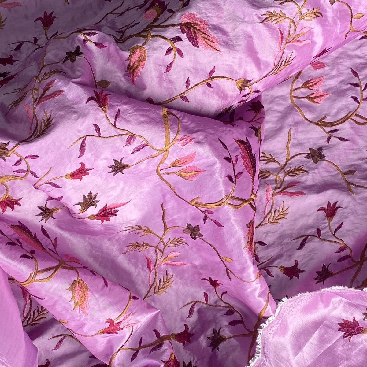 Pink Italian Taffeta Fabric Paradise Floral Embroidered Bridal Dress 60" - Bull Ring Fabrics