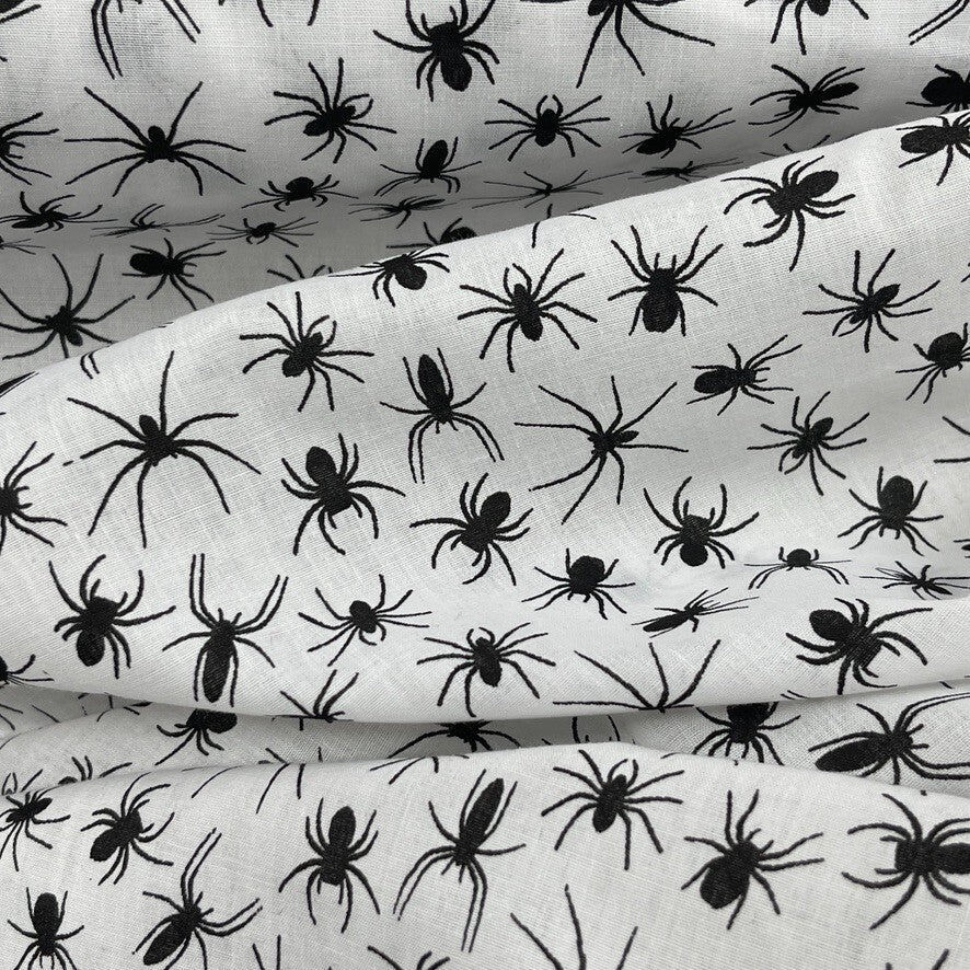 PolyCotton Halloween Fabric Spiders Cobwebs Dress Quilting Decor 45" White - Bull Ring Fabrics