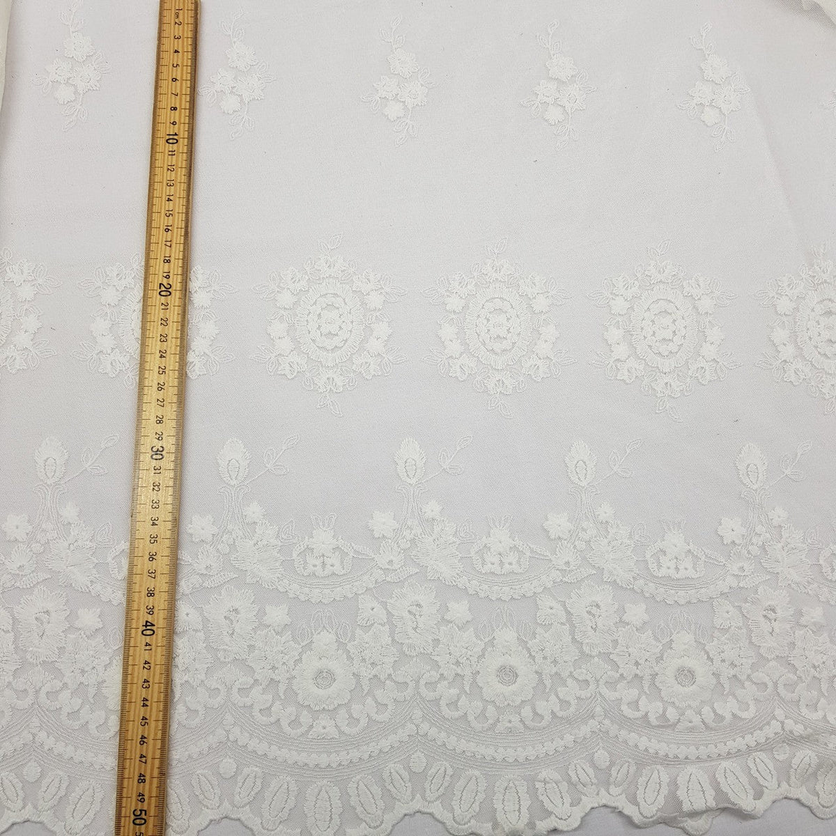 Premium Lace Celosia Embroidery Net Wedding Lace Fabric, Cream - Bull Ring Fabrics