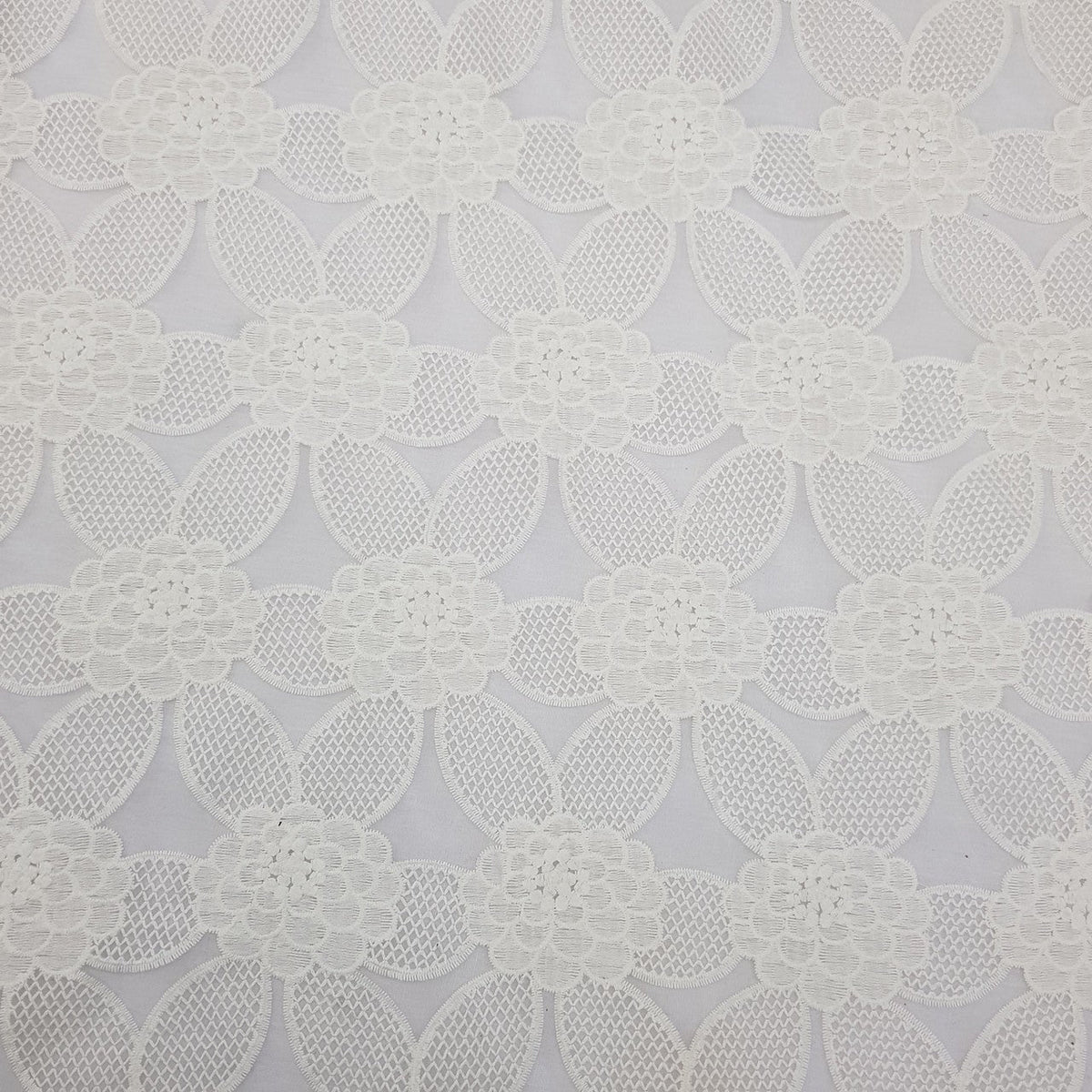 Premium Lace Guipure Floral Applique Organza Lace Fabric, Cream - Bull Ring Fabrics