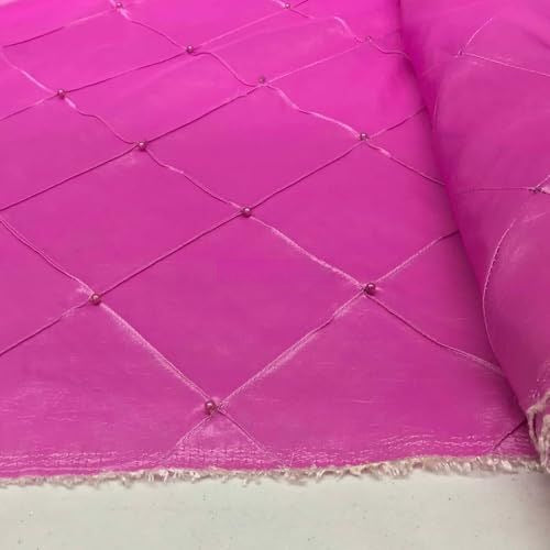 Prestige Diamond Quilted & Pearl Taffeta Fabric 60", Pink Shot Cerise - Bull Ring Fabrics