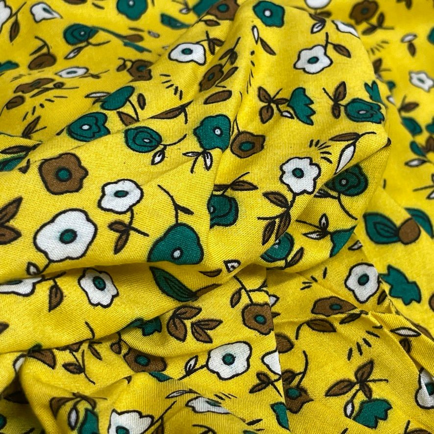 Pretty Floral Viscose Summer Dress Fabric 60", Yellow - Bull Ring Fabrics