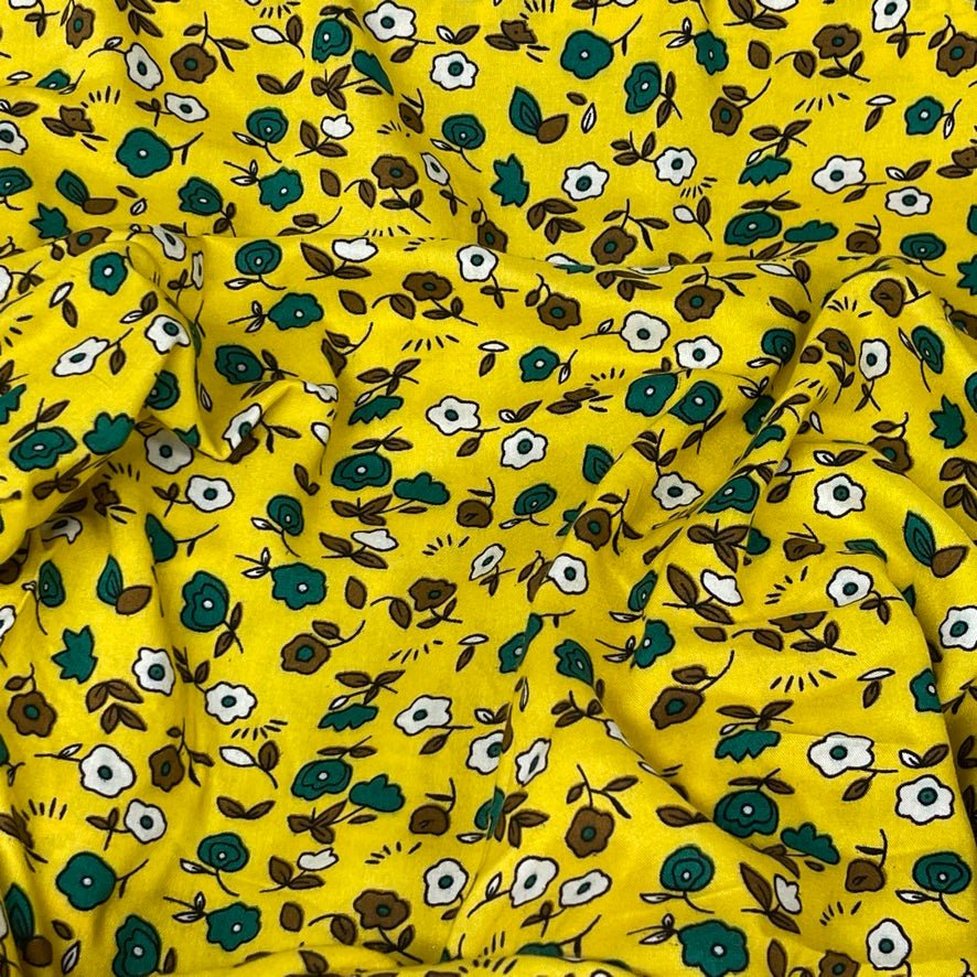 Pretty Floral Viscose Summer Dress Fabric 60", Yellow - Bull Ring Fabrics