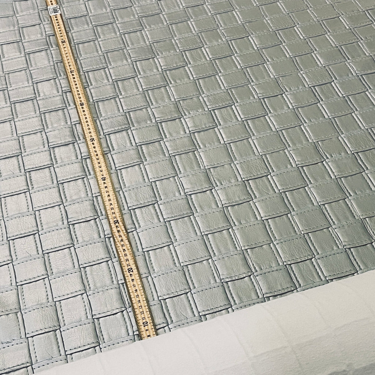 Quilted Squares Faux Leather Car Interior Bed Frame Fabric Upholstery 54" Silver - Bull Ring Fabrics