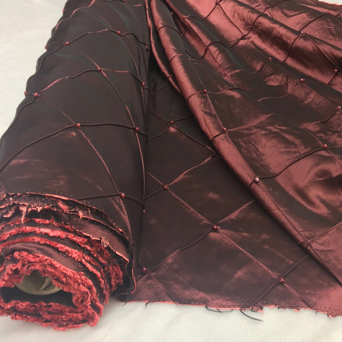 Quilted Trellis Diamonds Pearl Taffeta Fabric Dress Crafts 60" - Bull Ring Fabrics