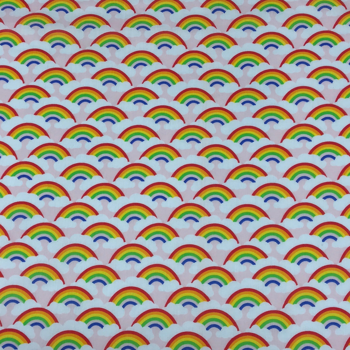 Rainbow In Clouds Polycotton Dress Fabric 45", Pink - Bull Ring Fabrics