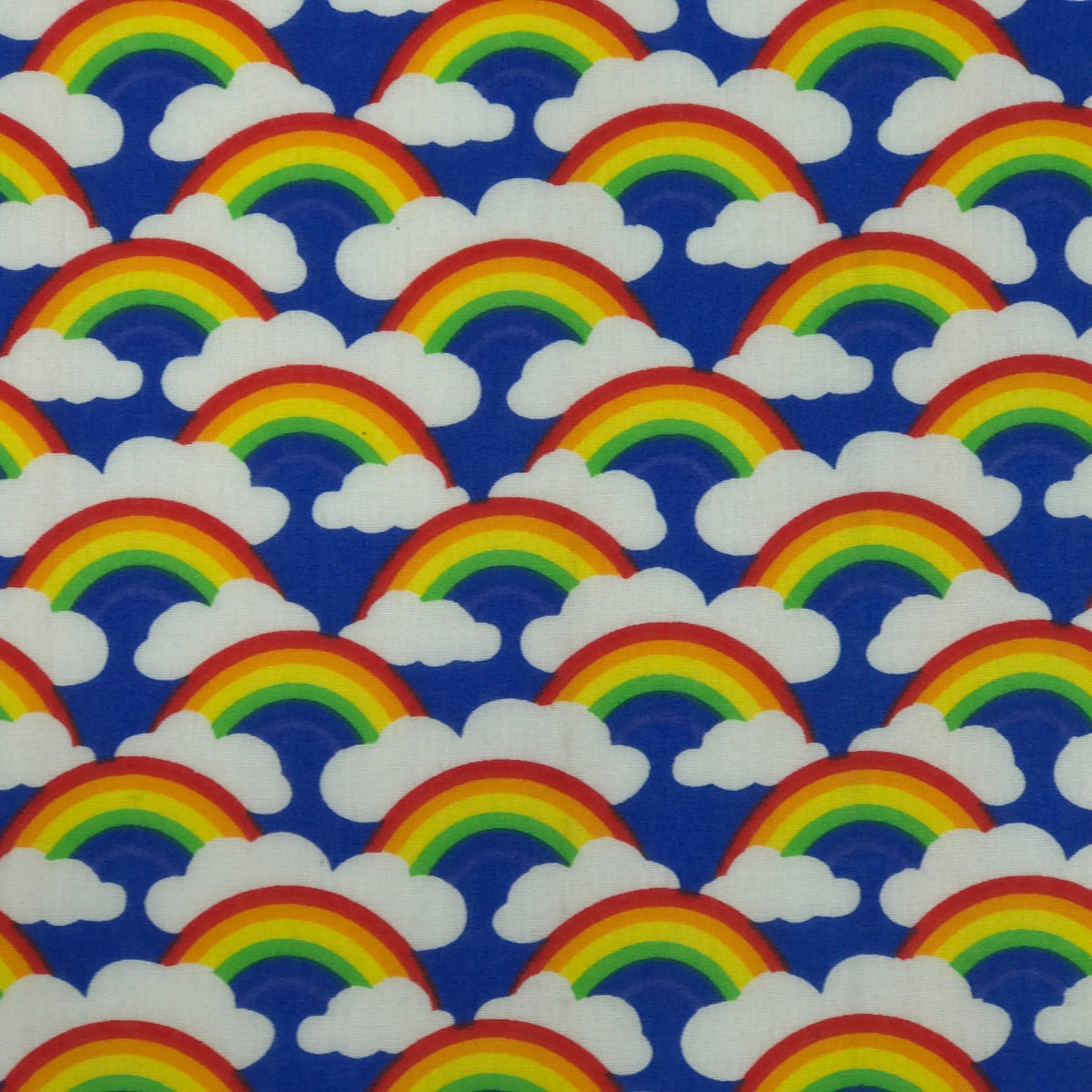Rainbow In Clouds Polycotton Dress Fabric 45", Royal Blue - Bull Ring Fabrics