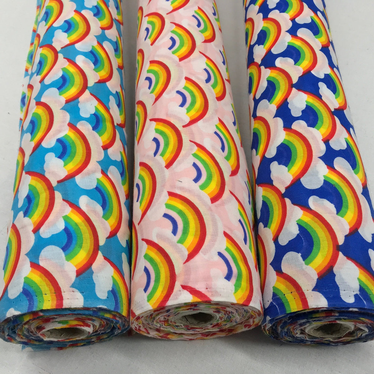 Rainbow In Clouds Polycotton Dress Fabric 45", Royal Blue - Bull Ring Fabrics