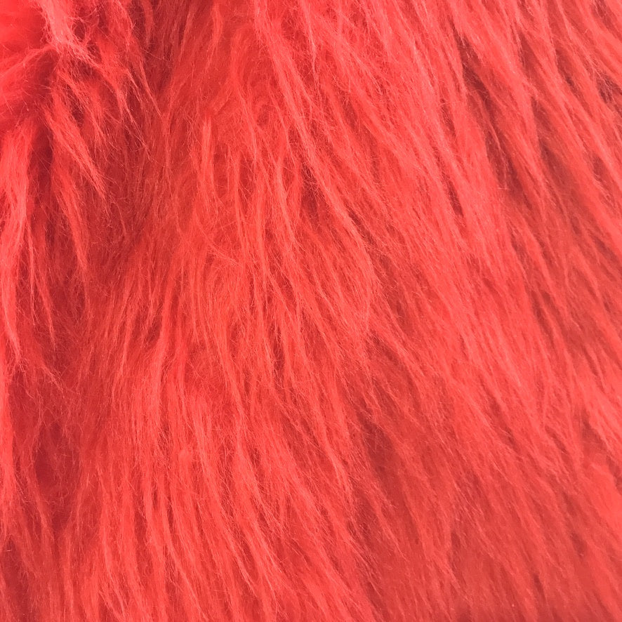Red long pile faux fur fabric remnant - Bullring Fabrics