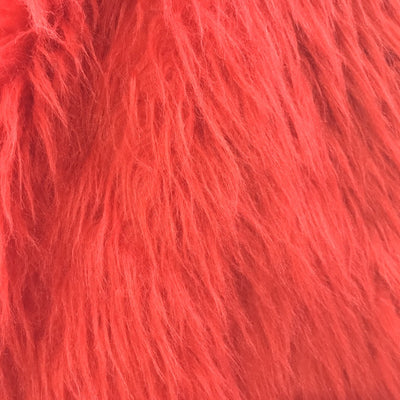 Red long pile faux fur fabric remnant - Bullring Fabrics