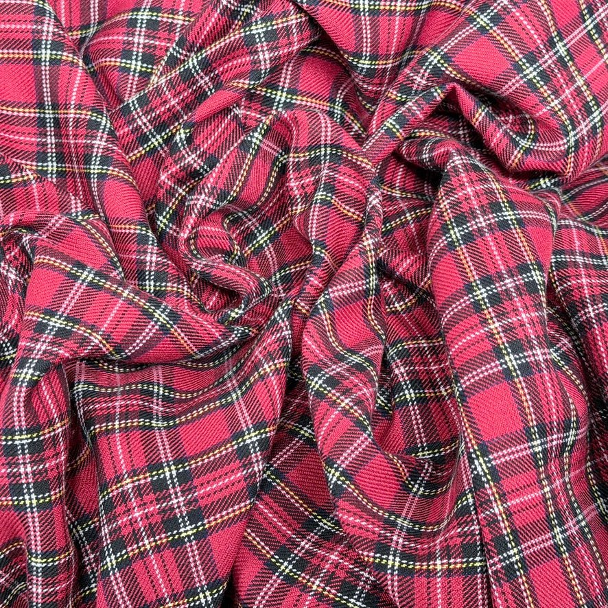 Red Royal Stewart Tartan Small Check Polyviscose Fabric 150cm - Bull Ring Fabrics