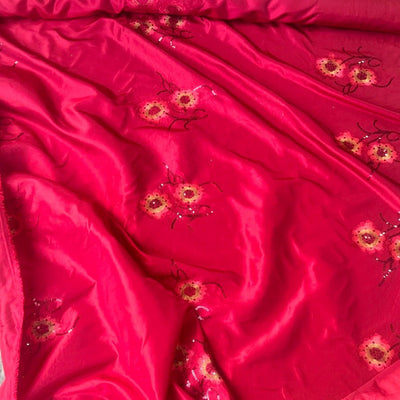 Red Taffeta Fabric Floral Sequins Embroidery Dress Material 60" - Bull Ring Fabrics