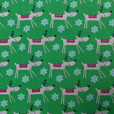 Reindeers Snowflake Print Xmas Polycotton Fabric 45" - Bull Ring Fabrics