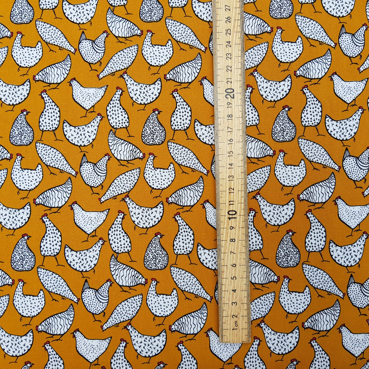 Rose Hubble Chicken Print Cotton Fabric Sewing Craft Quilting 45", Mustard - Bull Ring Fabrics