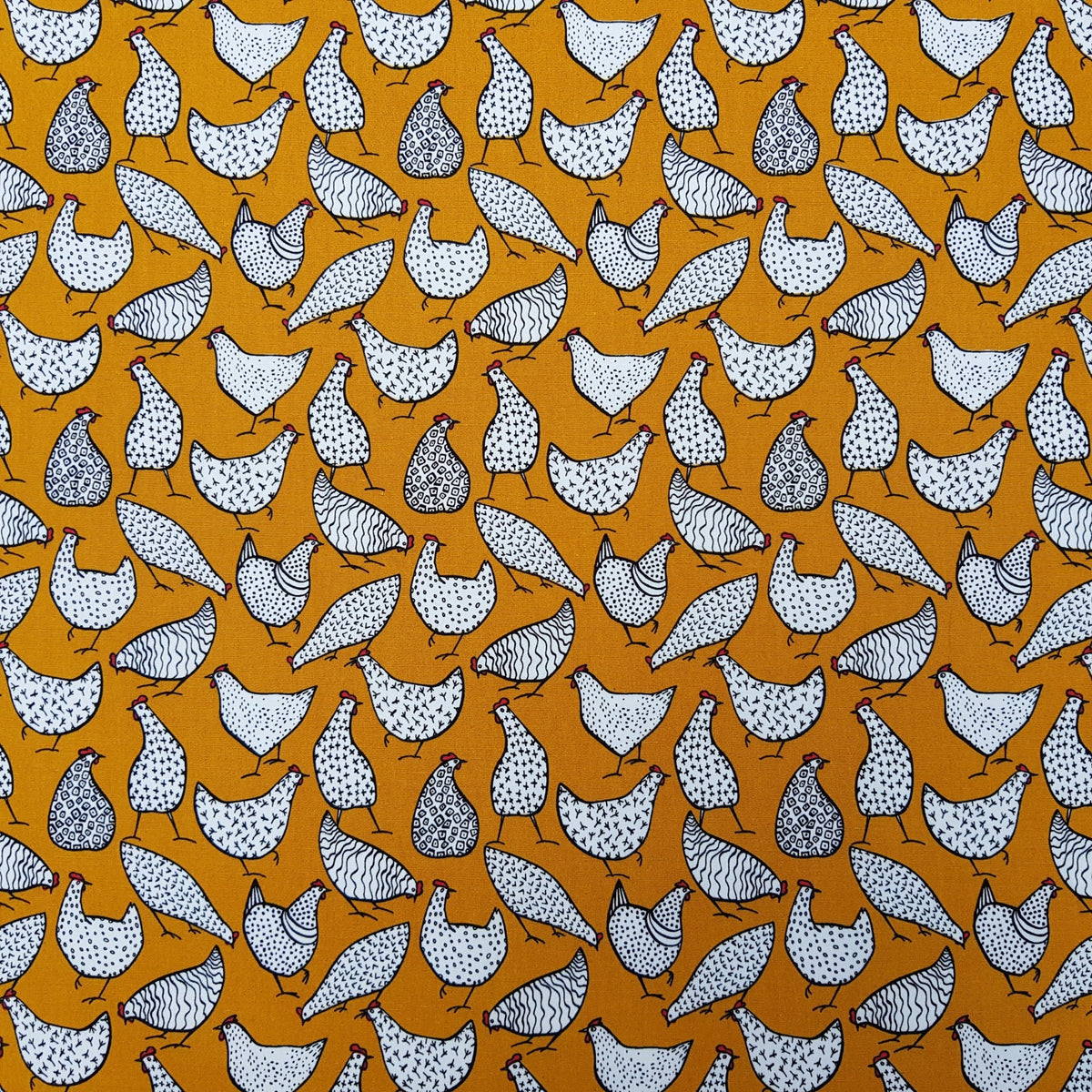 Rose Hubble Chicken Print Cotton Fabric Sewing Craft Quilting 45", Mustard - Bull Ring Fabrics