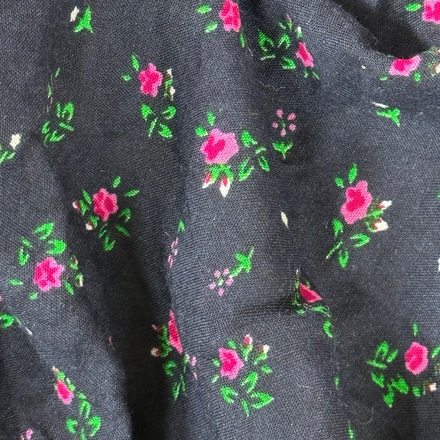 Close-up of pink rosebud print on navy viscose fabric - image 3
