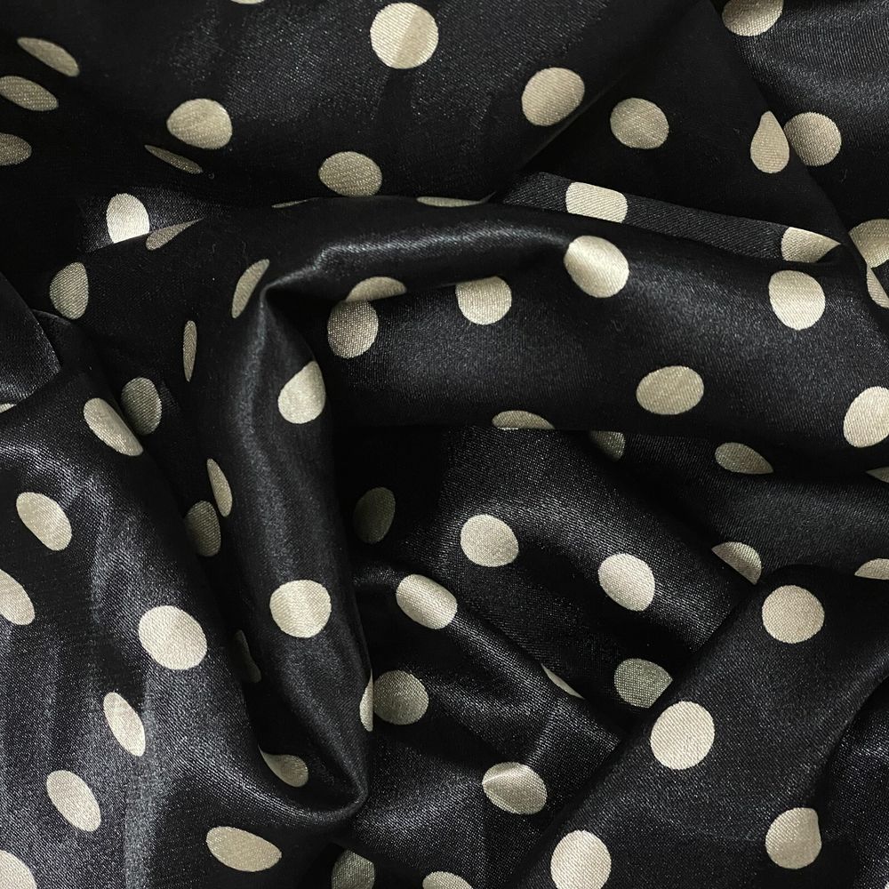Silky Satin Beige Mini Polka Dot Spots Dress Fabric 60" Black - Bull Ring Fabrics