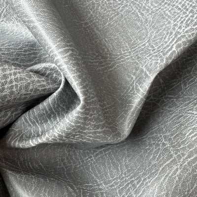Silver grey distressed vinyl faux leather fabric remnant - Bullring Fabrics