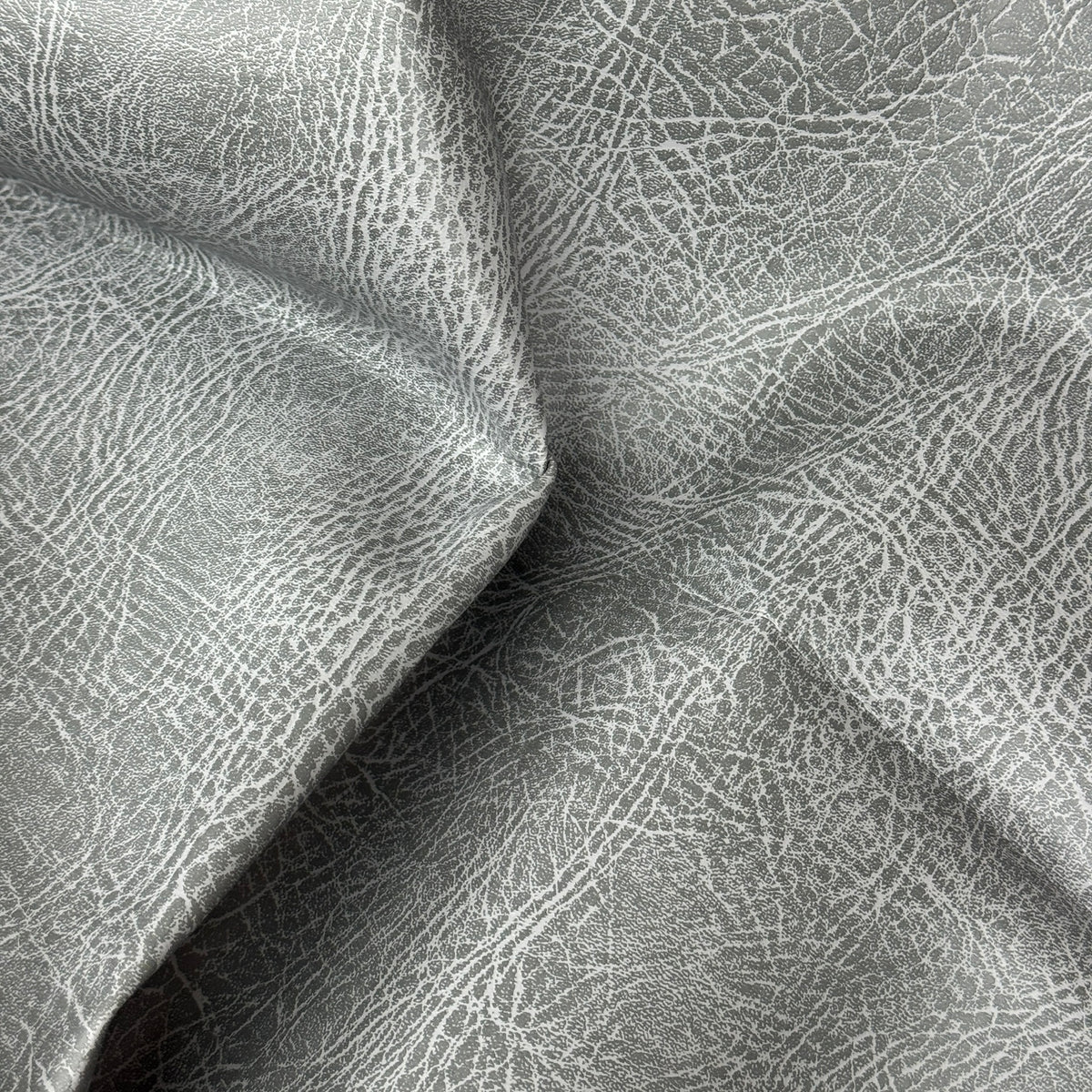Folded silver grey distressed faux leather fabric - image 4