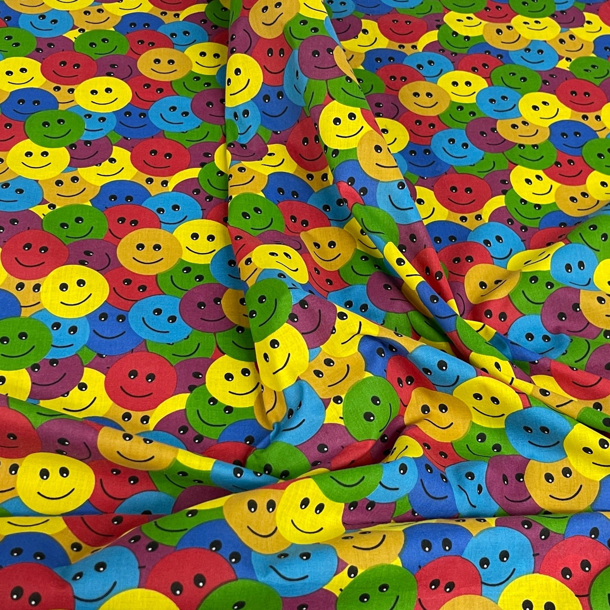 Smiley Emojis Polycotton Fabric 45", Multicoloured - Bull Ring Fabrics
