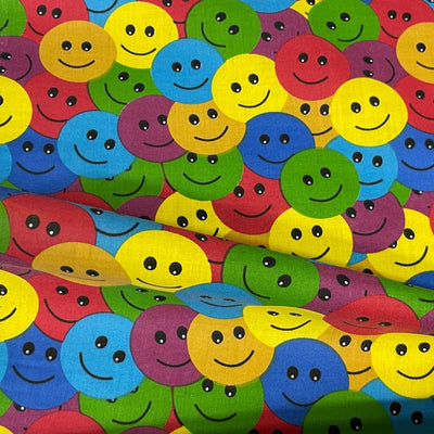 Smiley Emojis Polycotton Fabric 45", Multicoloured - Bull Ring Fabrics