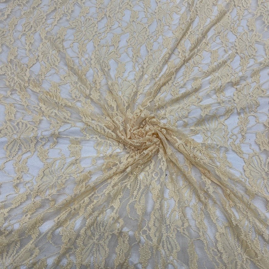 Stretch Spandex Lace Fabric Floral Flowers Dress Bridal 54" Beige - Bull Ring Fabrics